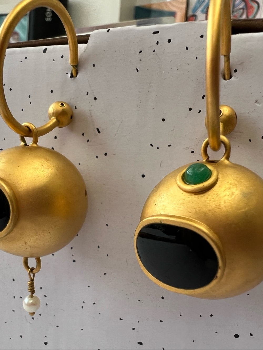 Mercedes Salazar Hoop Earrings with Black and Green Stone Accents